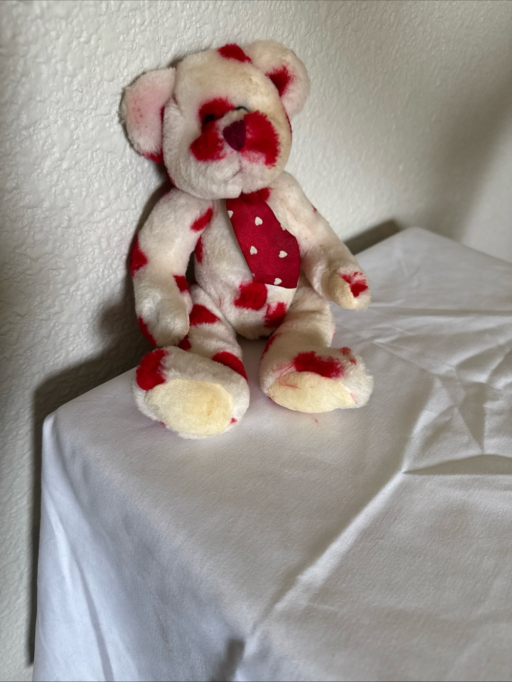 Plush Cream and Red Heart-Pattern Teddy Bear - Soft Kids Stuffed Animal